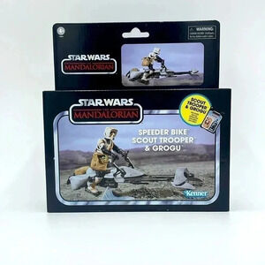 Star Wars Mandalorian Speeder bike scout trooper and Grogu | Kenner collectible